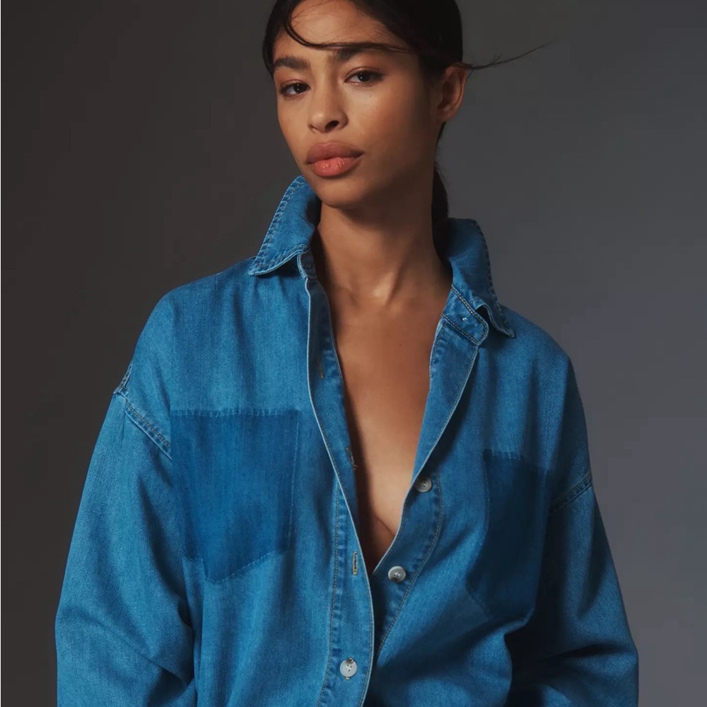 Anthropology Long-Sleeve Burnout Pocket Denim Shirt - Picture 9 of 9